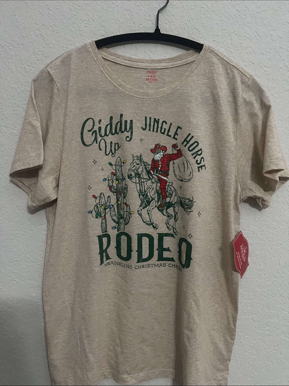Holiday Time Beige 'Giddy Up Rodeo' Graphic Tee with Red & Green Accents